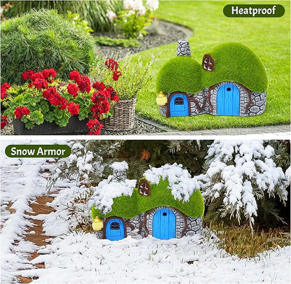 Gift Boutique Outdoor Garden House Statue with LED Lights Fairy Garden Decor Resin Cottage Figurine Yard Lawn Porch Pathway Ornament Outdoor Figurines