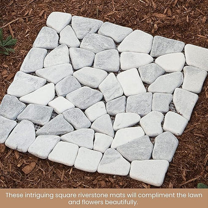 Bits and Pieces - Stepping Stones Outdoor Walkway - 12" Square Marble Landscaping Decorative Stepping Stones - Set of Three (3) - Backyard Decor Garden Pavers for Outside Walkway