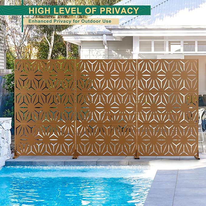 72" H×47" W Metal Privacy Screen Outdoor Privacy Screen Freestanding, Outdoor Privacy Screens and Panels for Patio Lawn Deck(Consists of 3 Panels)