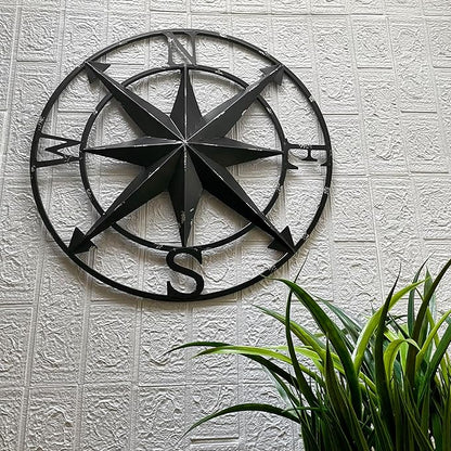 Zeckos Distressed Metal Nautical Compass Rose Wall Décor - Rustic 20-Inch Diameter Hanging Art with Vintage Black Enamel Finish - Perfect for Indoor and Outdoor Display