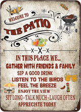 welcome to the patio sign Outdoor Living Porch Patio Deck Backyard Decor Bar Grill BBQ Decor 12x16 inch