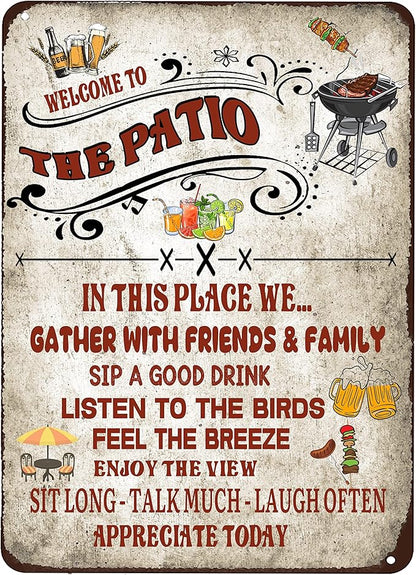 welcome to the patio sign Outdoor Living Porch Patio Deck Backyard Decor Bar Grill BBQ Decor 12x16 inch