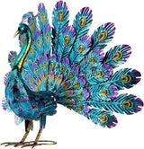 Alpine Corporation 23" Tall Outdoor Metallic Peacock Tail Spread Yard Statue, Vibrant Garden Sculpture for Patio, Lawn, or Entryway, Multicolor