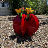 Handmade Metal Bisnaga Cactus with Flowers - Garden Art Decor (Red)
