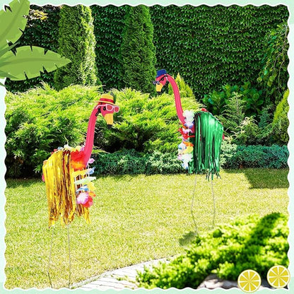 Geelin 2 Set Hawaiian Yard Flamingo Outfits for 31" Outdoor Luau Yard Flamingos Decor, Statue Not Included