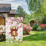 Heyfibro Spring Cute Cat Welcome Garden Flag 12x18 Inch Double Sided Burlap Butterfly Floral Yard Flag for Seasonal Holiday Farmhouse Outdoor Decor(ONLY FLAG)