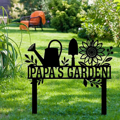 Personalized Metal Garden Sign, Garden Tools Design Sign with Stake, Garden Signs Decorative Outdoor, Front Yard Art, Gardening Decor, Custom Name Metal Stake, Lawn Art, Gift for Grandpa's Garden