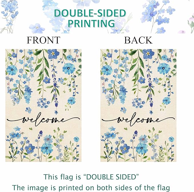 Baccessor Summer Garden Flag 12.5 x 18 Inch Funny Blue Floral Spring Small Yard Flag Burlap Double Sided Vertical Seasonal Farmhouse Wedding Yard Outdoor Decoration