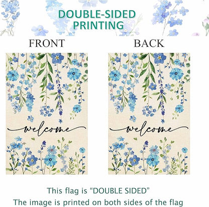 Baccessor Summer Garden Flag 12.5 x 18 Inch Funny Blue Floral Spring Small Yard Flag Burlap Double Sided Vertical Seasonal Farmhouse Wedding Yard Outdoor Decoration