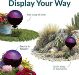 Sunnydaze 10-Inch Gazing Ball for Garden - Glass Gazing Globe with Mirrored Stainless Steel Finish - Merlot