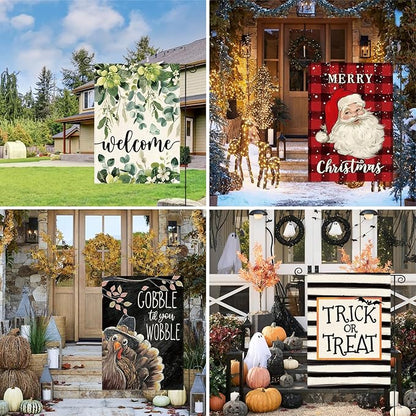 AVOIN colorlife Set of 12 Seasonal Holiday Garden Flag 12x18 Inch Double Sided Outside, Welcome Farmhouse Yard Outdoor Flag