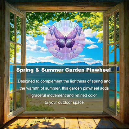 10x10 Inch Wind Spinner Outdoor Hanging Purple Butterfly Metal Kinetic Spiral Ornament for Yard Garden Patio Porch Balcony Tree Window Decor Gift