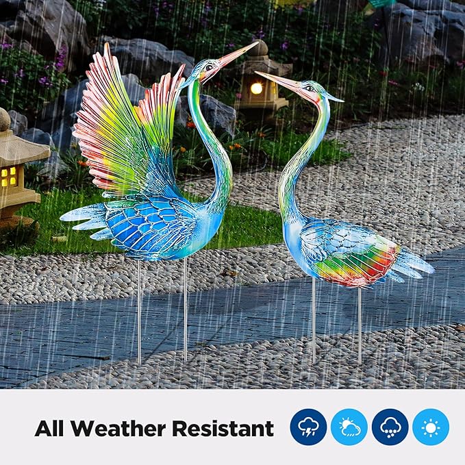 Suzile 2 Pack Garden Crane Statues Outdoor Heron Garden Animal Sculpture Metal Large Birds Lawn Sculptures and Statues for Patio Pond Patio Porch Outside Decorations