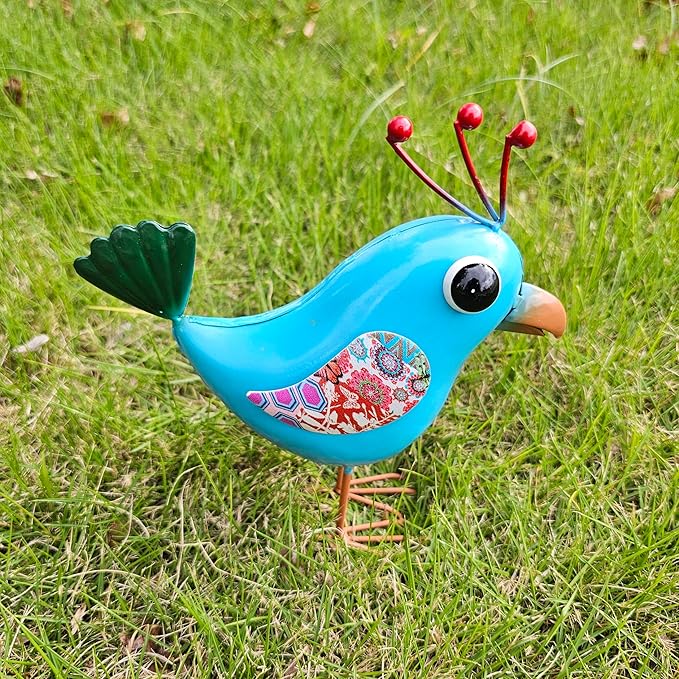 Blue Jay Garden Statue Metal Outdoor - Standing Bird Yard Art Sculpture, Lawn Ornament Decor for Patio Garden, Housewarming Birthday Gift for Her, Women