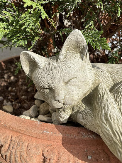 Burgess Home & Garden Sleeping Cat Statue | Reconstituted Stone Kitty Animal Concrete Outdoor Decoration Lawn Garden Ornament - Made in UK, 21cm / 8.25'' Wide
