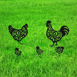 Metal Chicken Garden Stakes Set of 5, Outside Rooster Decorative Gardens Stakes, Chickens Gifts for Women, Chicks Lovers and Chicken Owners, Outdoor Ornaments for Yard Lawn Patio Gardens