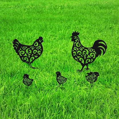 Metal Chicken Garden Stakes Set of 5, Outside Rooster Decorative Gardens Stakes, Chickens Gifts for Women, Chicks Lovers and Chicken Owners, Outdoor Ornaments for Yard Lawn Patio Gardens