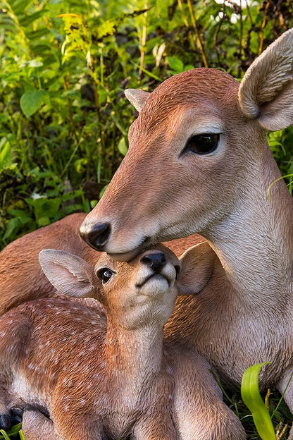 Cuddling Mother and Baby Deer Garden Statue