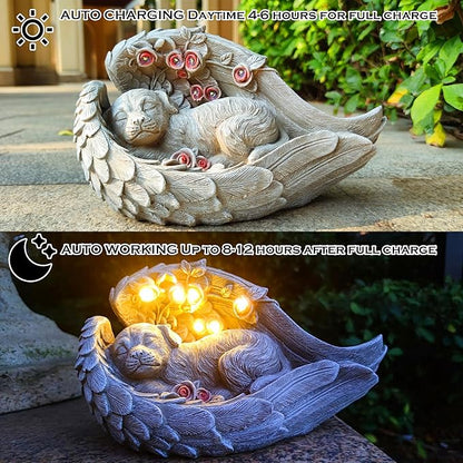 Solar Dog Garden Statue Decor for Outside, Dog Lover Gifts with Wings and 7 LED Lights for Outdoor, Garden and Patio Decor for Yard, Unique Birthday House Warming Gifts for Mom