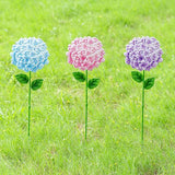 Glitzhome Set of 3 Hydrangea Garden Stakes, Metal Flower Yard Art with Hand Painted Color Finish and Detachable Stake, Iron Spring Lawn Patio Wall Decor, 24 "H