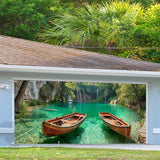 13x6 ft Serene Canoe Lake Garage Door Banner - Calm Forest Reflection Backdrop, Hanging Garage Decorations - for Fall Thanksgiving Family Gathering Background, Rustic Outdoor Wall Sign