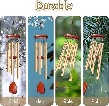 28" Wind Chimes for Outside. Deep Tone Lovely Wind Chimes with 6 Aluminum Tubes Courtyard Decoration. Windchimes Outdoor Create an Enjoyable Atmosphere & Give Mom a Gift（Gold）