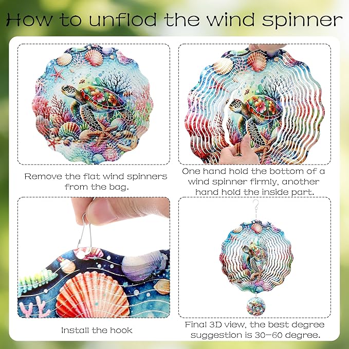 Metal Wind Spinners Outdoor - Sea Turtle Gifts 3D Hanging Wind Spinner Patio Lawn Garden Yard Decor 12 Inch Kinetic Spinning Ornaments Stainless Steel Art Sculpture Gift for Women Mom Grandma