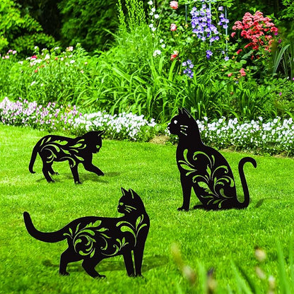 URATOT 3 Pack Metal Cat Garden Statues Black Cat Silhouette Cats Decorative Stakes Garden Outdoor Statues Animal Stakes for Yard Decor and Lawn Ornaments