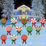 15 Pcs Christmas Outdoor Yard Signs Candy Decorations Outdoor Christmas Decorations Xmas Yard Lollipop Candy Hanging Ornaments Stakes Holiday Garden Sign Cardboard for Party Porch Lawn Walkway Decor