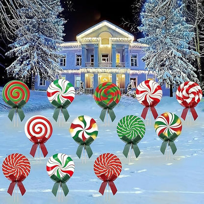 15 Pcs Christmas Outdoor Yard Signs Candy Decorations Outdoor Christmas Decorations Xmas Yard Lollipop Candy Hanging Ornaments Stakes Holiday Garden Sign Cardboard for Party Porch Lawn Walkway Decor