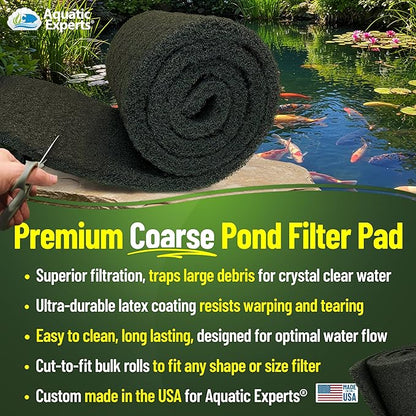 Aquatic Experts Classic Koi Pond Filter Pad COARSE – Bulk Roll Pond Filter Media, Rigid Ultra-Durable Latex Coated Fish Pond Filter Material US (12" x 72", Coarse (Black))