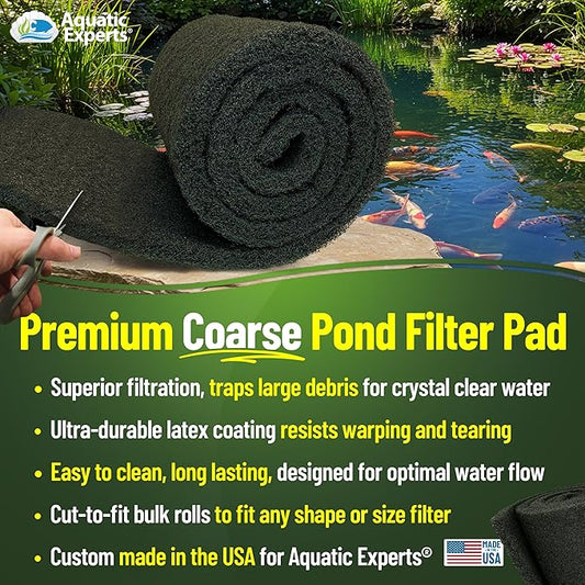 Aquatic Experts Classic Koi Pond Filter Pad COARSE – Bulk Roll Pond Filter Media, Rigid Ultra-Durable Latex Coated Fish Pond Filter Material US (12" x 72", Coarse (Black))