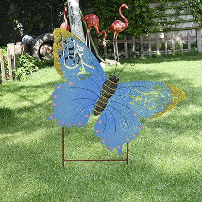 Aecipl Garden Decor Metal Butterfly Stakes Yard Sign Decorative Lawn Art Indoor Outdoor Plant Stake Patio Porch Pathway Backyard Decoration (Blue)