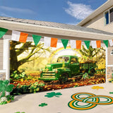 St Patricks Day Garage Door Banner 157.5x70.9in Large Garage Door Cover Outdoor Decorations Green Truck Shamrock Holiday Backdrop with 8 Grommets & 393.7in Rope