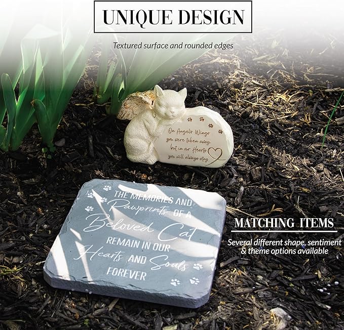 Pavilion Gift Company 25313 Cat Memorial-7.75" x 7.75" Garden Stone, Light Gray, White