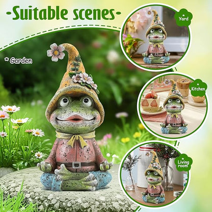 Garden Yoga Frog Statues Outdoor Meditation Zen Yoga Frogs Resin Figurines, Garden Home and Decoration for Patio Yard Lawn, Gifts for Women, 9.4 Tall Inches Green Frogs Sculptures