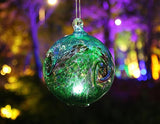 6-Inch Solar Hanging Glass Gazing Ball Outdoor Garden Décor Aqua-Green Swirl