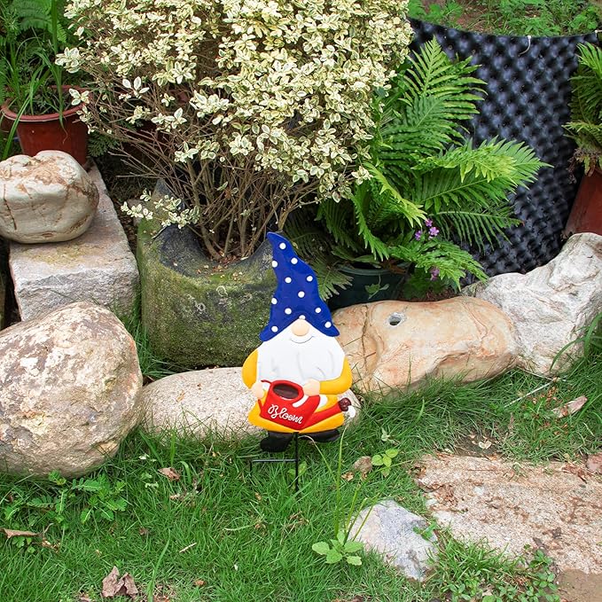 Metal Yard Signs Decor for Rust Prevention, Yard Stakes with Gnomes for Outside Garden Yard Lawn Porch Holiday Party(Blue)