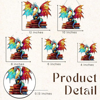 Bookish Dragon Acrylic Suncatcher, Bookish Suncatchers for Window Hanging Ornament, Art Garden Decor for Book Lover Reader Bookworm, Gifts for Mother's Day, Mom, Grandma, Wife, Women, Nana