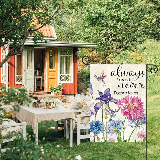 AVOIN colorlife Always Loved Never Forgotten Memorial Garden Flag 12x18 Inch Double Sided, Hummingbird Spring Summer Yard Outdoor Decoration