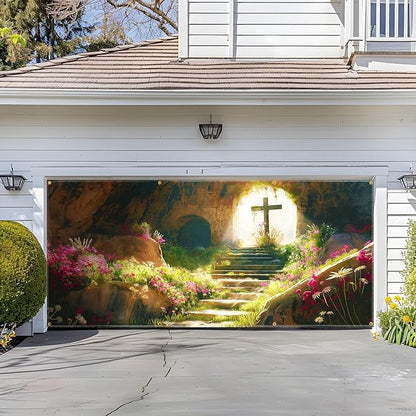 Easter Garage Door Banner 157.5x70.9in Large Spring Garage Door Cover Outdoor Holiday Decorations for House Exterior Yard Decor with Grommets and Rope