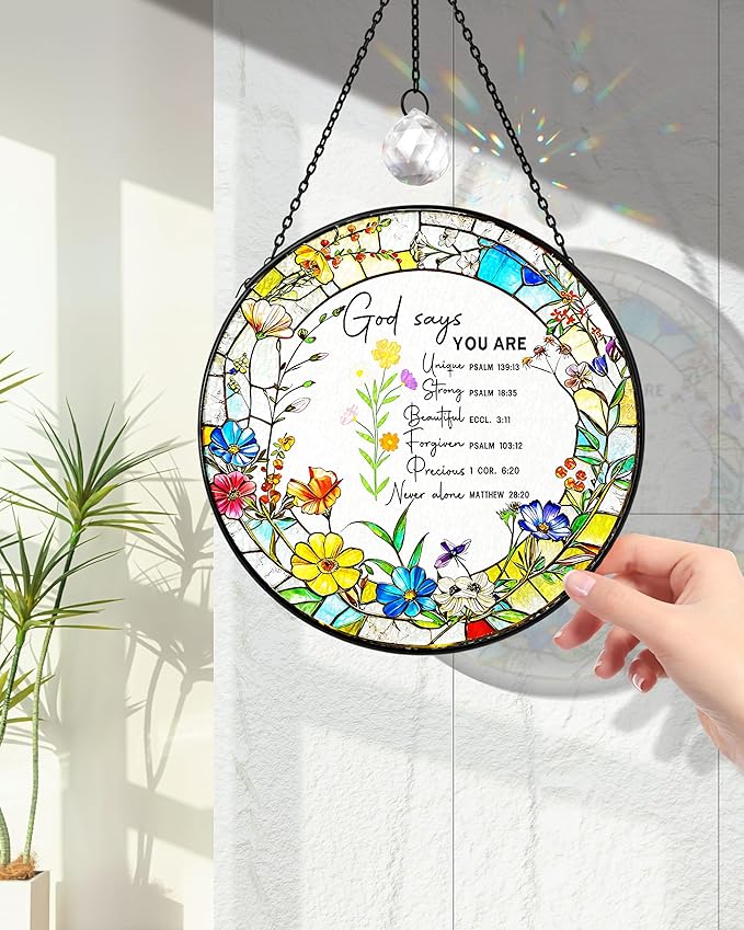 Christian Stained Glass Window Hanging Sun Catcher, Religious Faith for Mom or Grandma, Church Window Decor