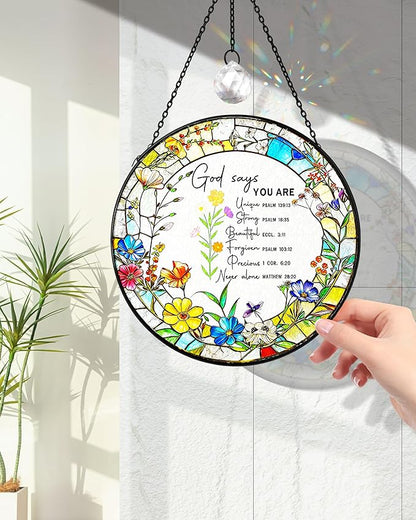 Christian Stained Glass Window Hanging Sun Catcher, Religious Faith for Mom or Grandma, Church Window Decor