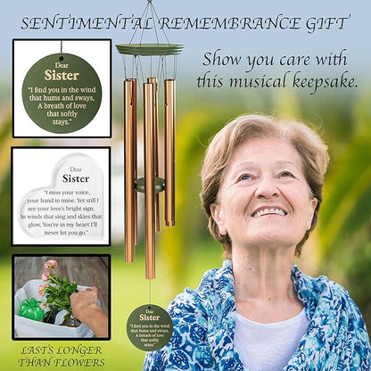 Memorial Wind Chime for Loss of Sister, 31" Wooden Sympathy Wind Chime for Outside, in Memory Bereavement Condolences Remembrance Sympathy Gift for Funeral, Sentimental Memorial Gift for Family