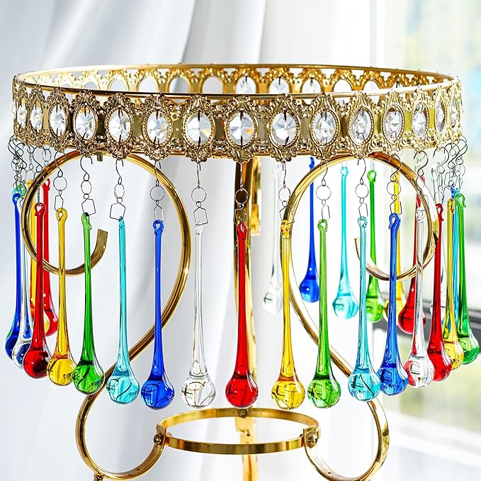 H&D 6pcs 5.9inch Mix Color Large Crystal Raindrop Chandelier Prisms Hanging Drops Pendants DIY Parts