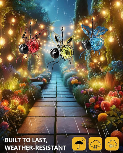 Lighted Outdoor Display - Solar Powered Hanging Bee Decor with Bouncy Springs - Outdoor Hanging Solar Lights for Christmas Garden, Yard, Patio, Porch (Red)
