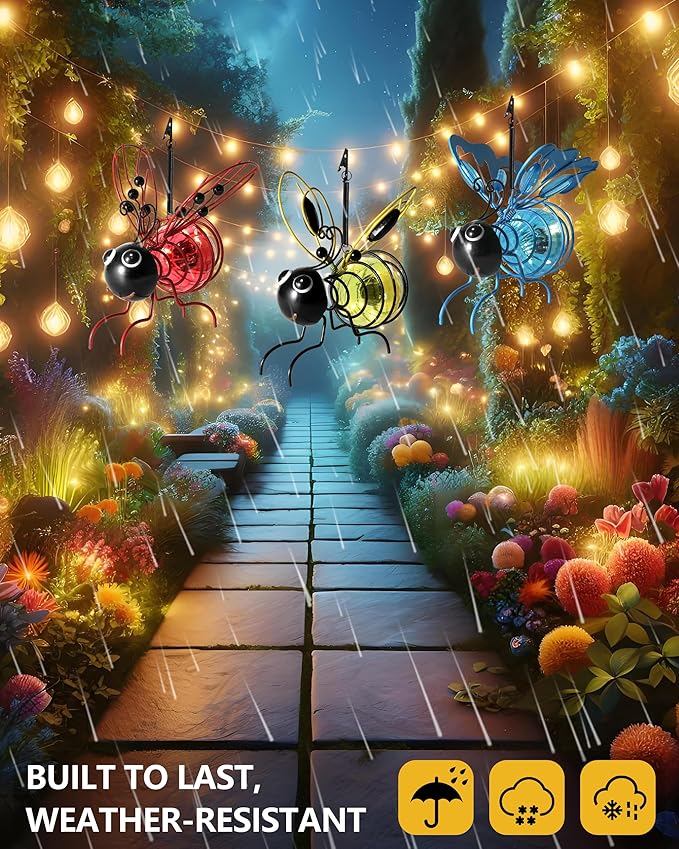 Lighted Outdoor Display - Solar Powered Hanging Bee Decor with Bouncy Springs - Outdoor Hanging Solar Lights for Garden Decor, Yard, Patio, Porch (Yellow)