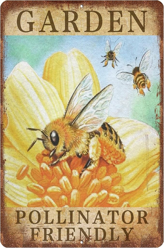 Vintage Garden Signs Pollinator Friendly Bee Retro Yard Metel Tin Signs outdoor Aluminium Wall Decor