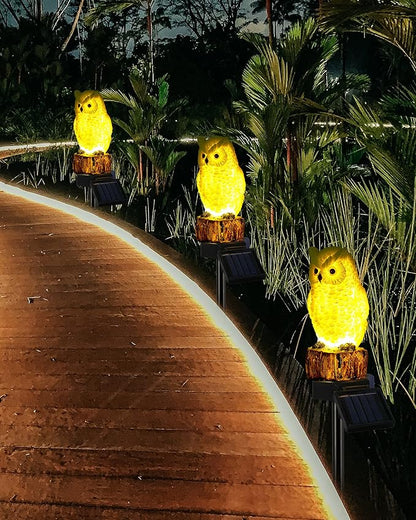 iStatue 2PC Solar Owl Garden Stake Lights, Handcrafted Resin Owl Outdoor Decor with Soft Warm Light, Solar Powered Lawn & Pathway Accent Gardening Gift (2-Pack, Owl)