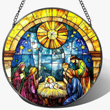 8'' Stained Glass Window Hanging, Nativity Scene Ornament, Christian Christmas Ornament, Holy Family Decoration, Religious Decor, Gift for Christmas, Religious Gifts, Christian Gifts